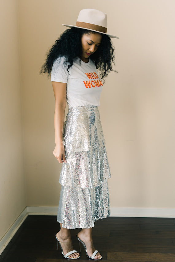Silver Sequins Tiered Skirt
