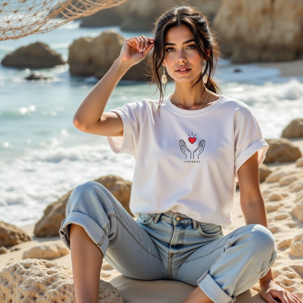 1 Peter 5:7 Minimalist Graphic Tee - Unisex Christian Shirt