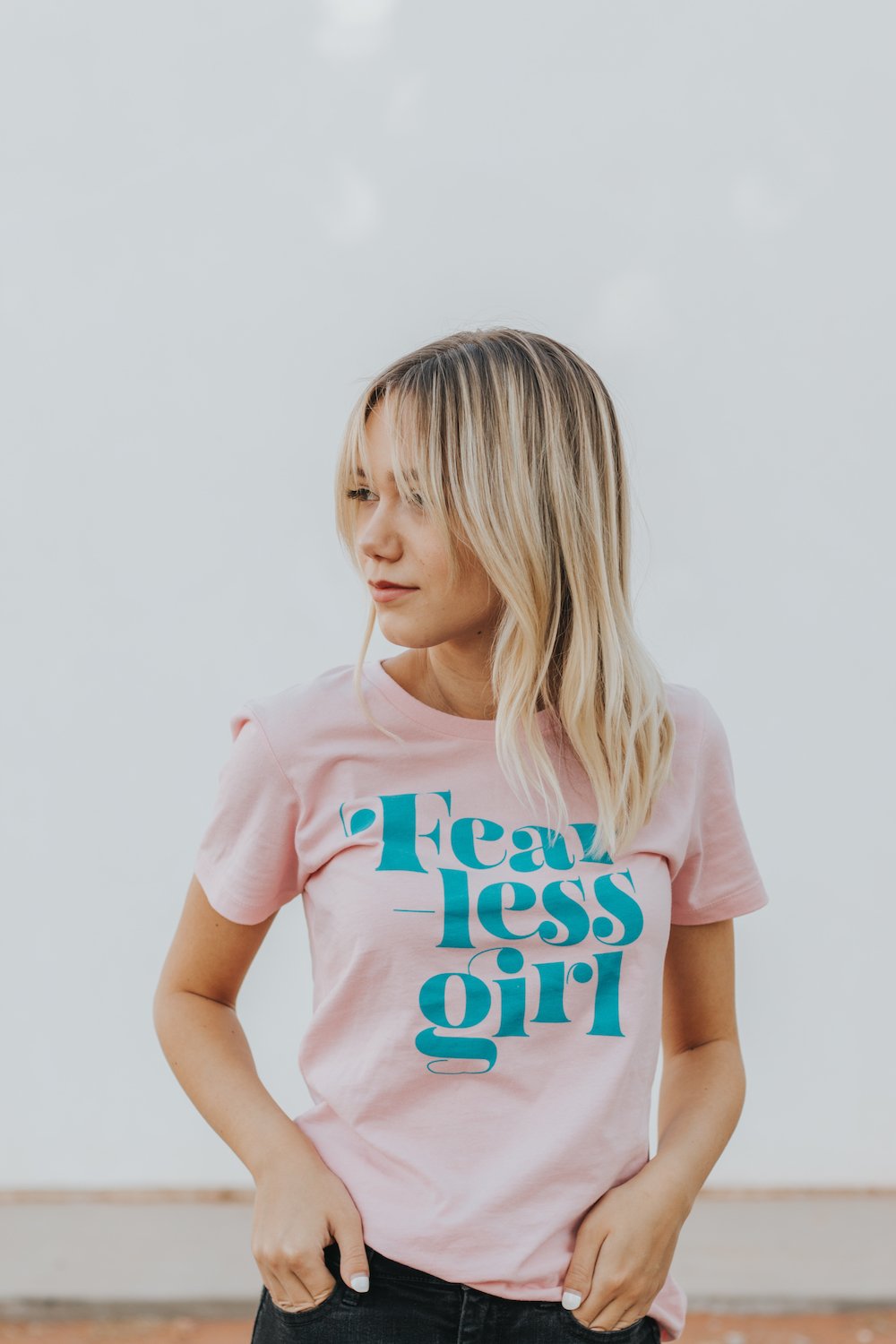 Fearless Girl Feminist Graphic Tee - Pink and Turquoise