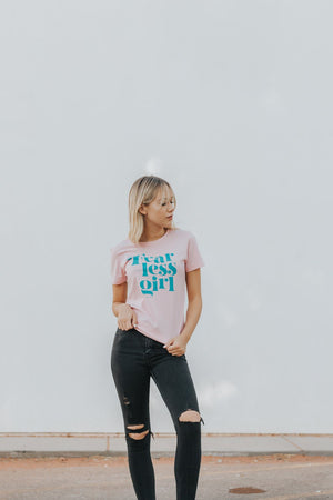 Fearless Girl Feminist Graphic Tee - Pink and Turquoise