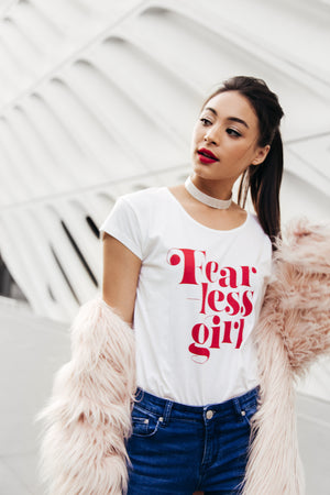 Fearless Girl Feminist Graphic Tee - White