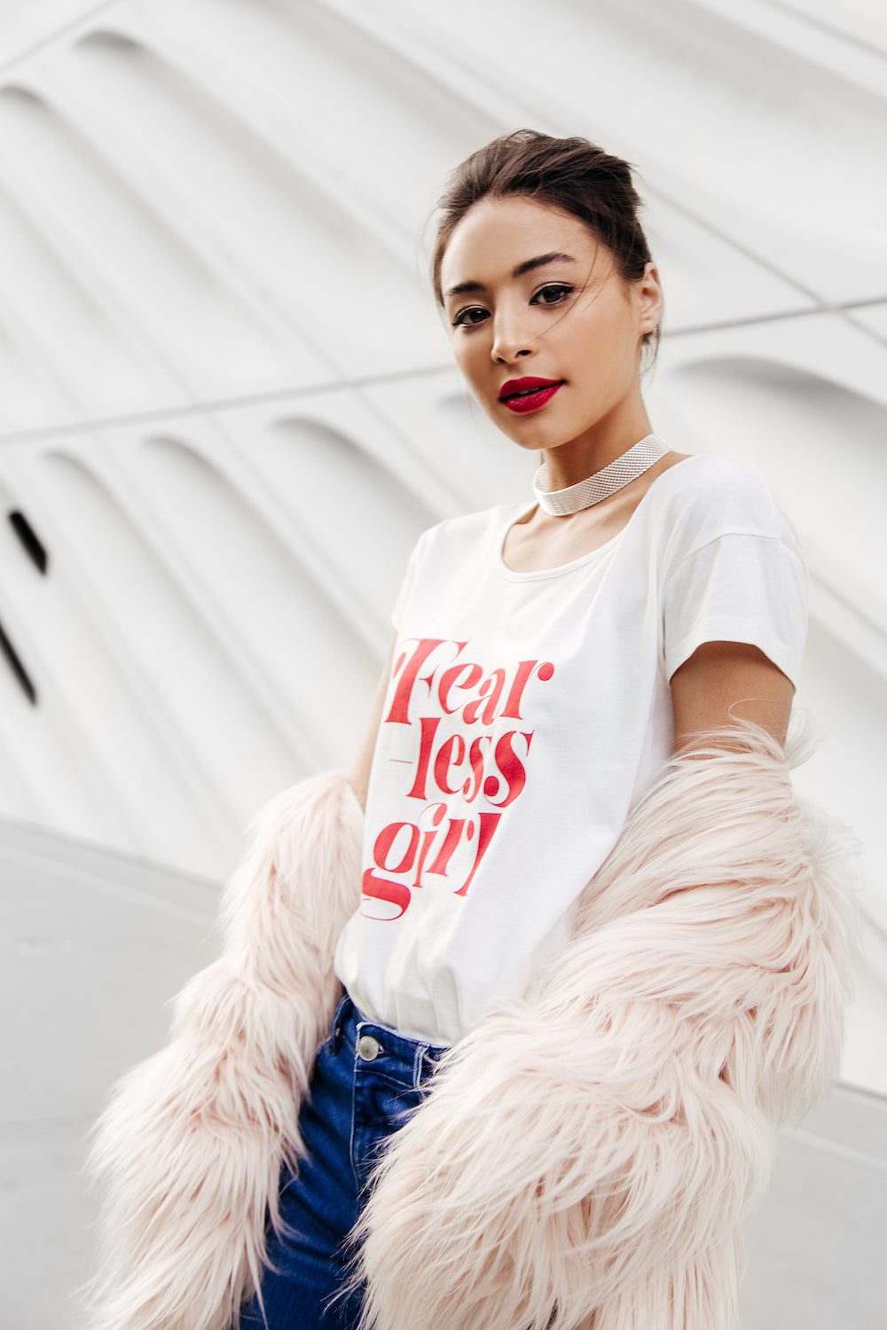 Fearless Girl Feminist Graphic Tee - White