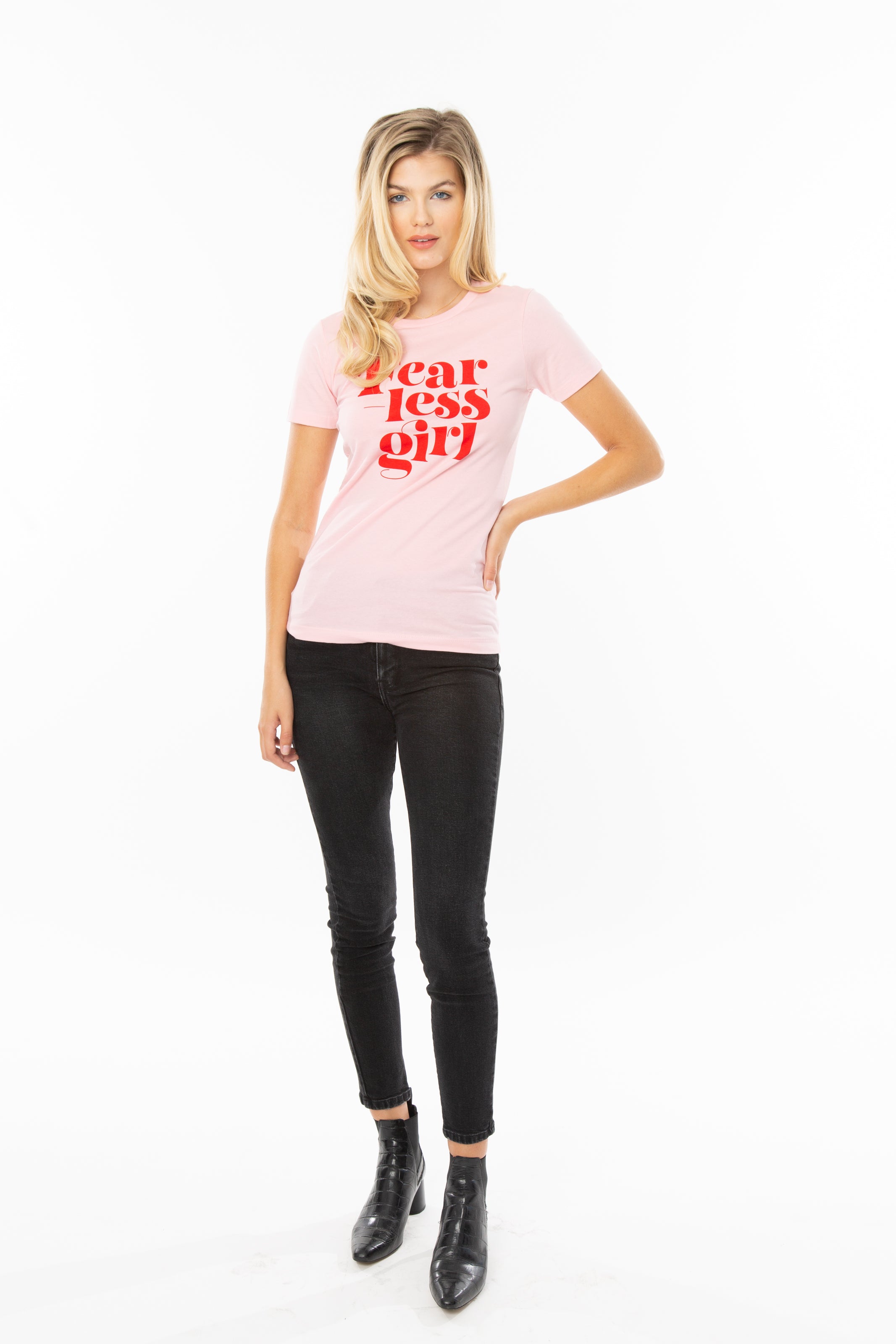 Fearless Girl Feminist Graphic Tee - Pink