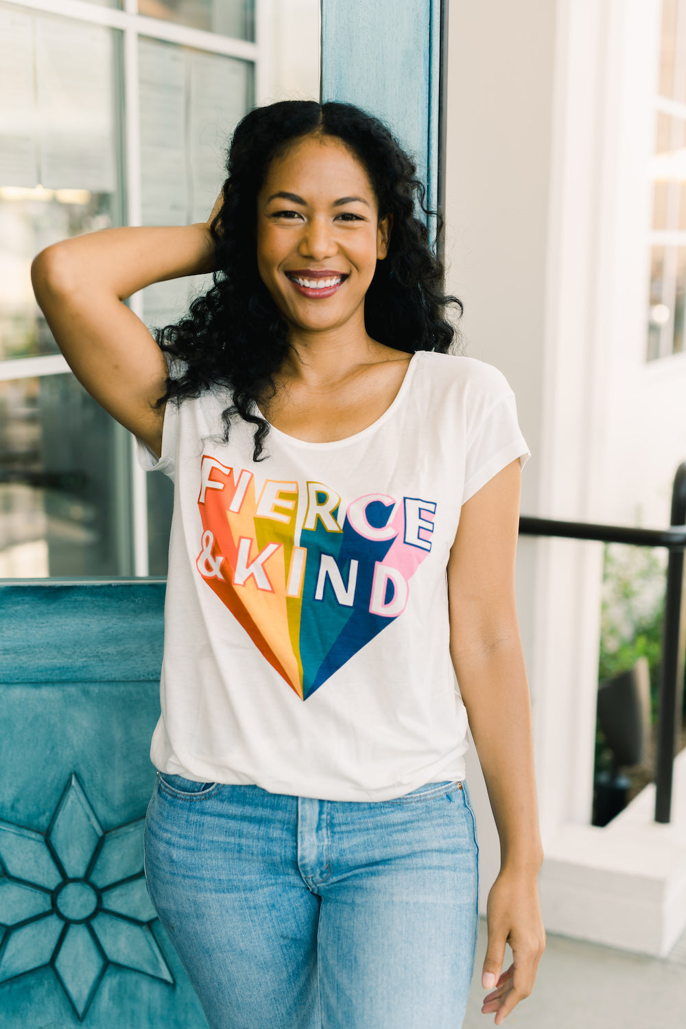 Fierce and Kind Graphic Tee - White and Rainbow