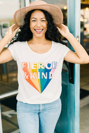 Fierce and Kind Graphic Tee - White and Rainbow
