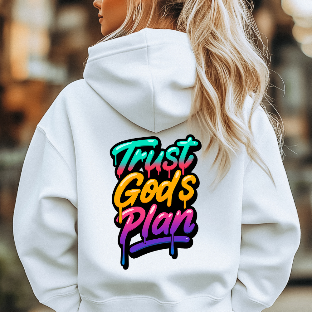 Trust God's Plan Zip Hoodie - Vibrant Graffiti Style Christian Message