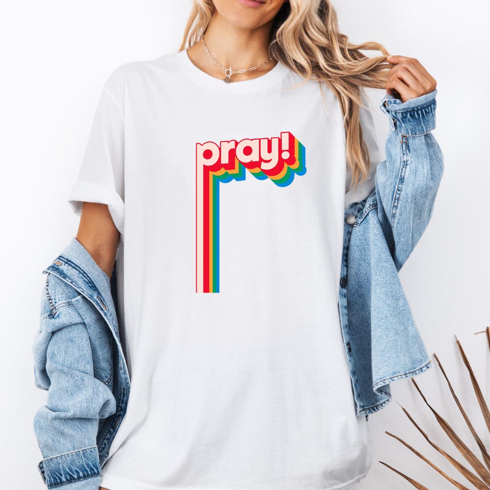 Pray Retro Rainbow Christian Tee - Unisex