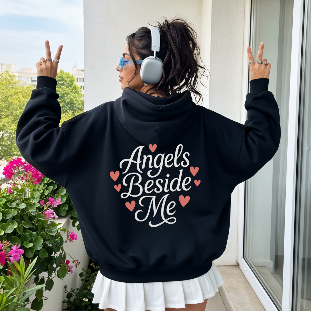 Angels Beside Me Hearts Zip Hoodie
