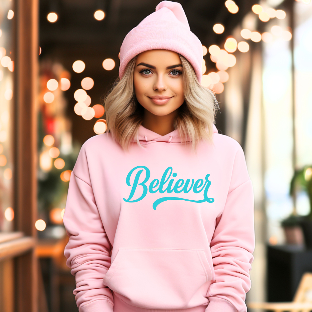 Believer Hoodie - Pink and Turquoise