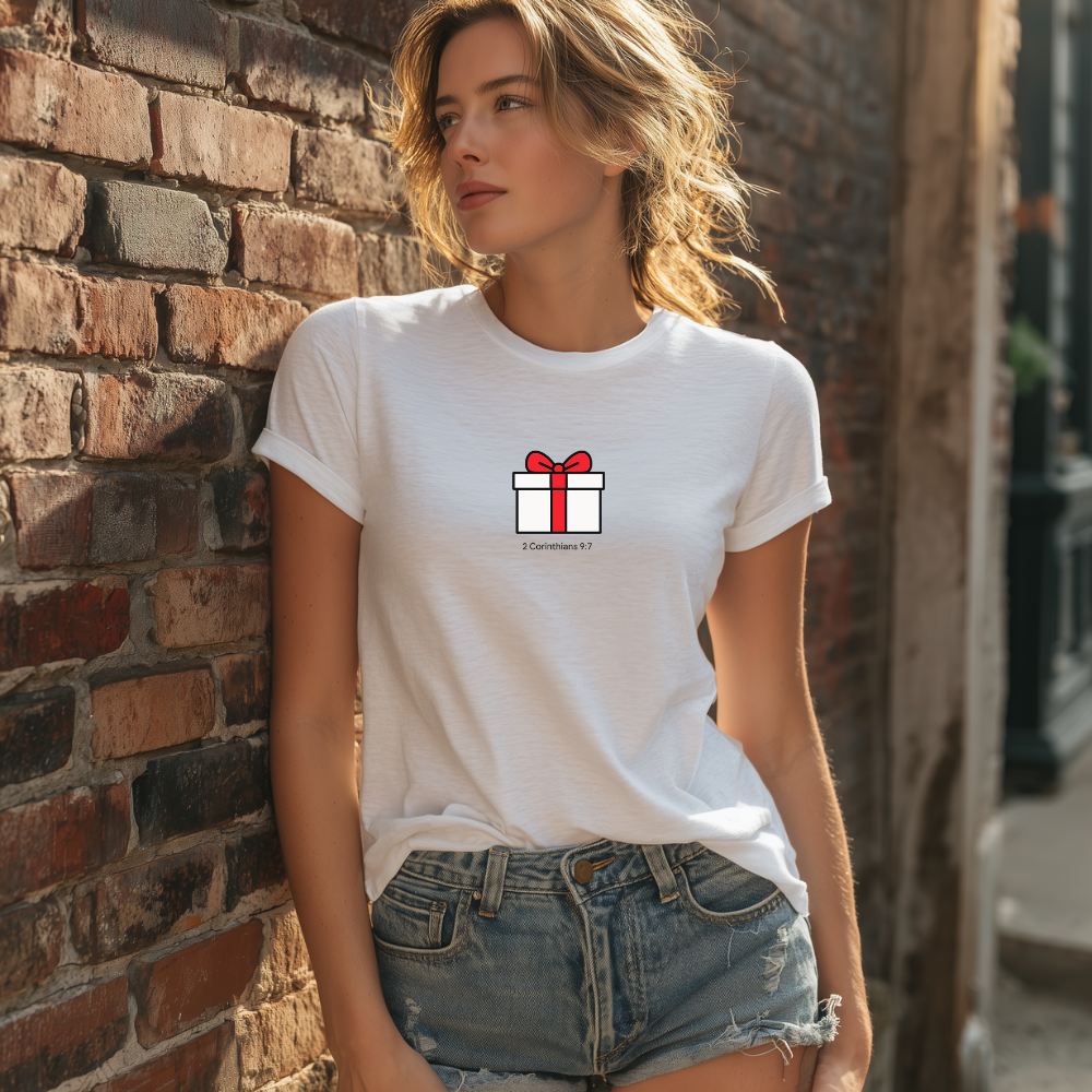 2 Corinthians 9:7 Cheerful Giver Minimalist Bible Verse Tee