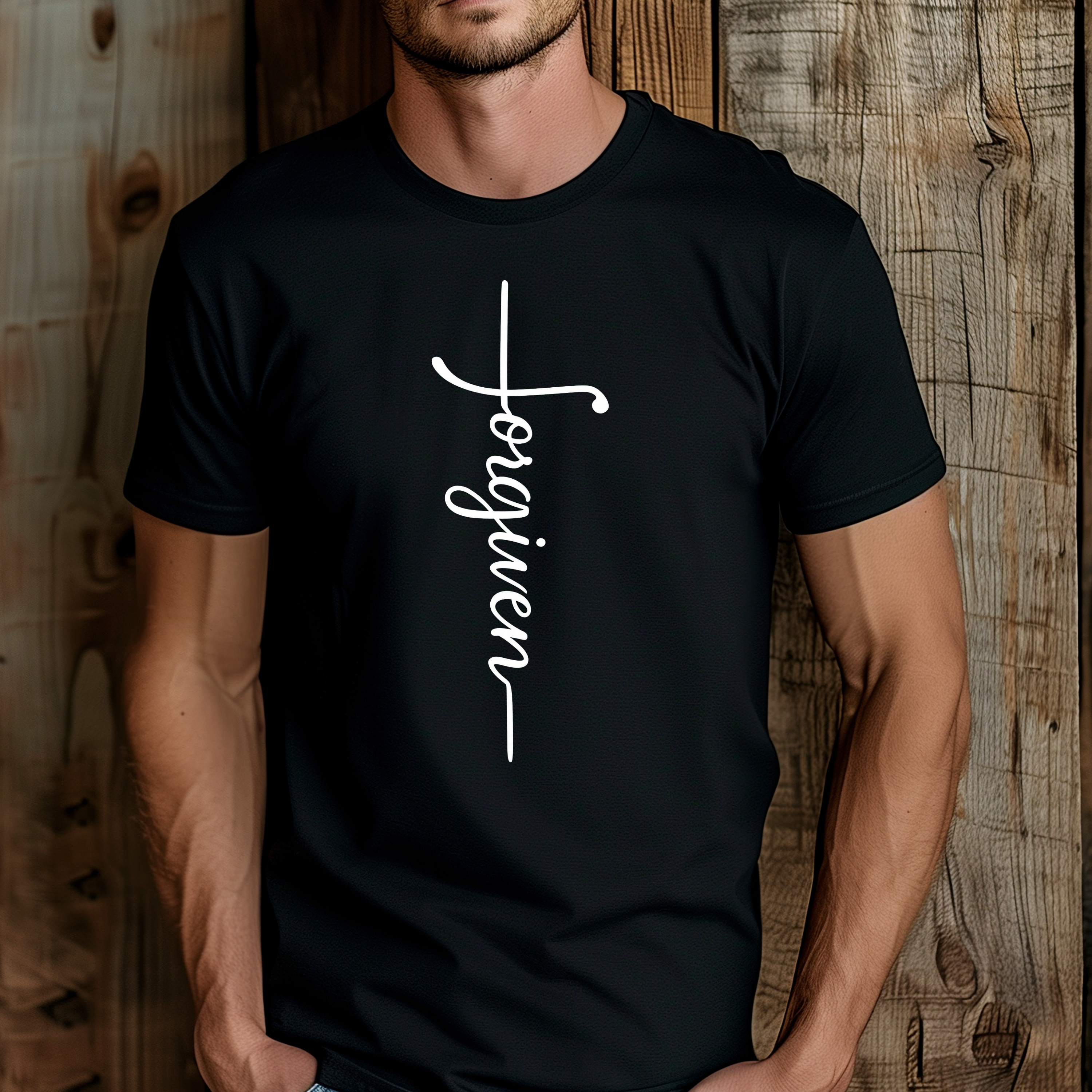 Forgiven Cross Tee - Unisex Christian Shirt in Black and White