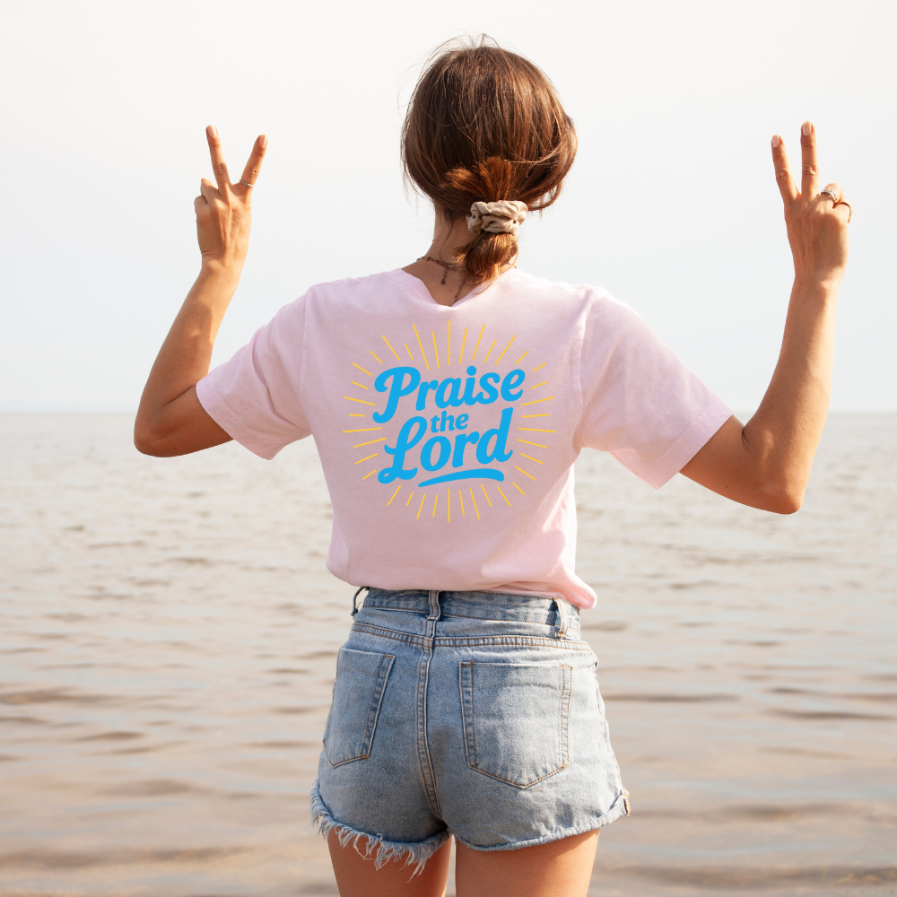 Praise the Lord Christian Pink and Turquoise Graphic Tee