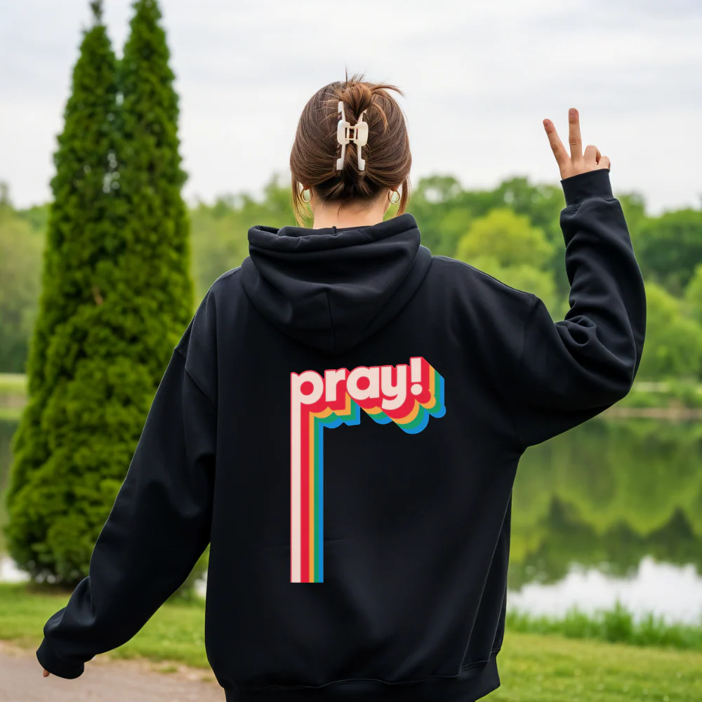 Pray! Rainbow Retro Zip Hoodie