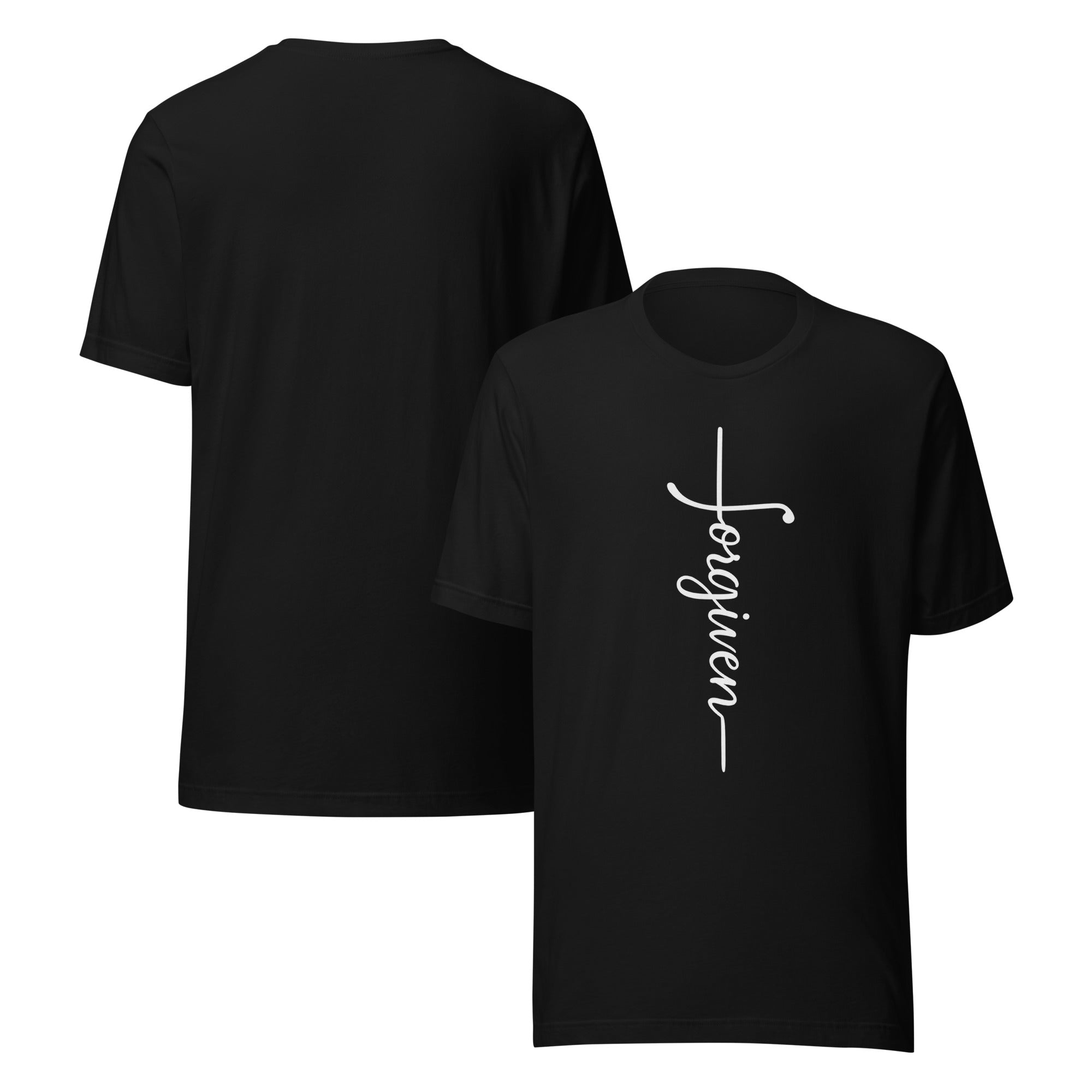 Forgiven Cross Tee - Unisex Christian Shirt in Black and White