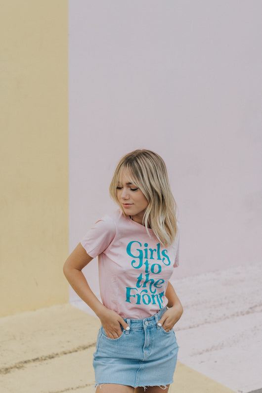 Girls to the Front Feminist Graphic Tee - Pink & Turquoise