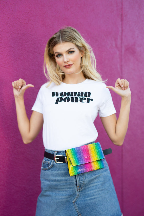 Woman Power Feminist Graphic Tee - White