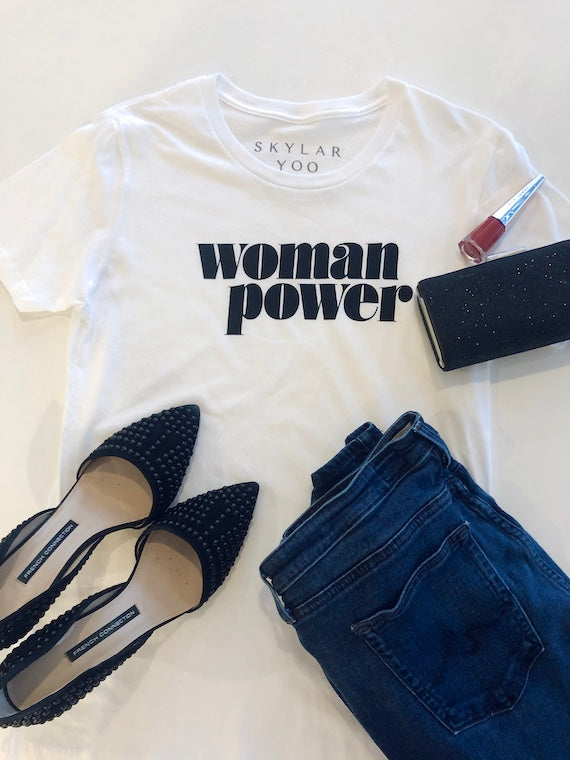 Woman Power Feminist Graphic Tee - White