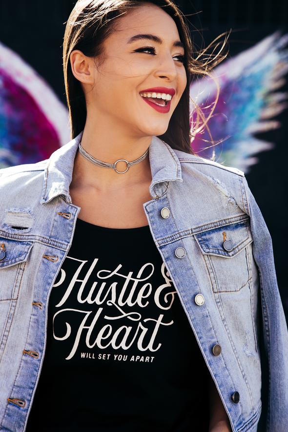 Hustle and Heart Will Set You Apart Graphic Tee - Black