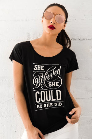 She Believed She Could So She Did Feminist Graphic Tee  - Black