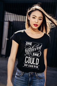 She Believed She Could So She Did Feminist Graphic Tee  - Black