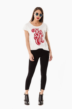 Yes, She Can Feminist Graphic Tee - White