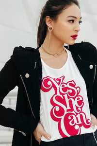 Yes, She Can Feminist Graphic Tee - White